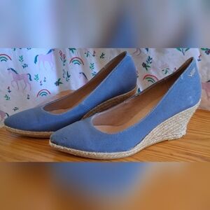 Viscata Blue Canvas Casual Neutral Everyday Espedrille Wedge Shoe SZ 8 38EU